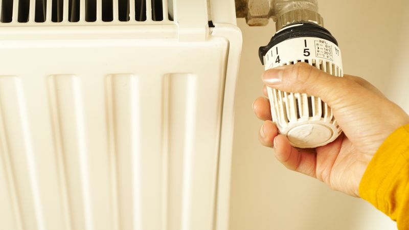 Hand adjusting radiator thermostat to reduce heating costs